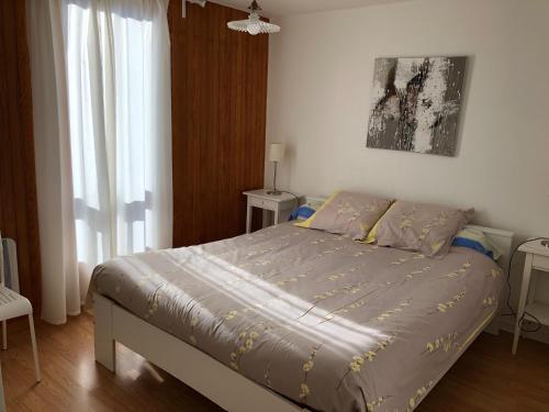 een slaapkamer met een bed in een kamer bij Le Perce Neige - plein centre in Luchon