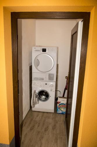 a washer and dryer in a small room at Apartments Maligoj in Tolmin