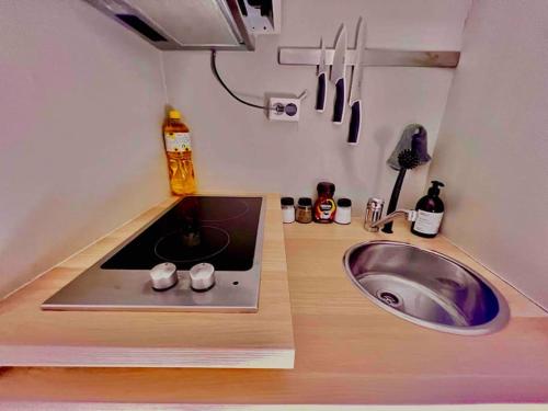 a small kitchen with a sink and a counter at The Green Door H1 in Stavanger