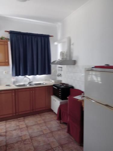 a kitchen with a sink and a refrigerator in it at The Captain in Elafonisos