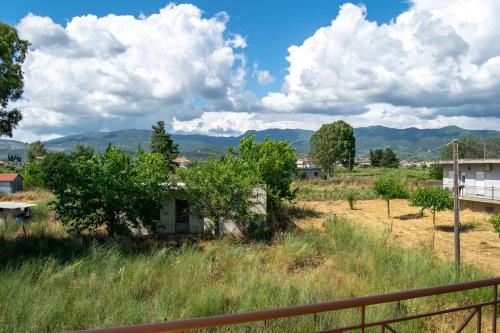a view of a farm with mountains in the background at Gallery Suites ''Athina'' in Missolonghi