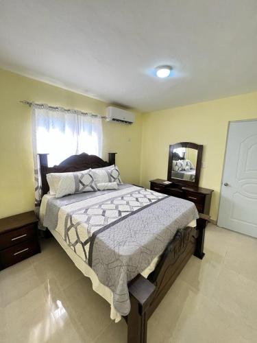 巴拉奧納的住宿－Hotel La Playa，一间卧室设有一张大床和一个窗户。