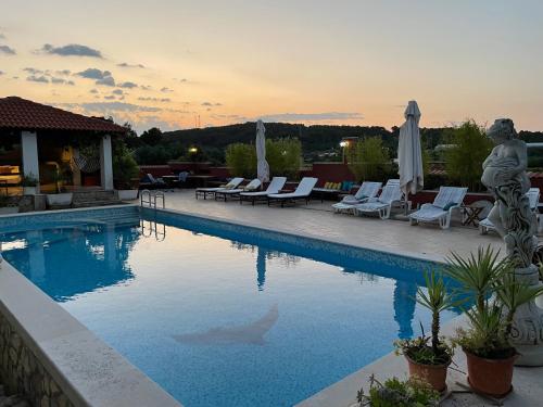 a swimming pool with a shark in the water at Studio apartment with swimming pool in Jelsa