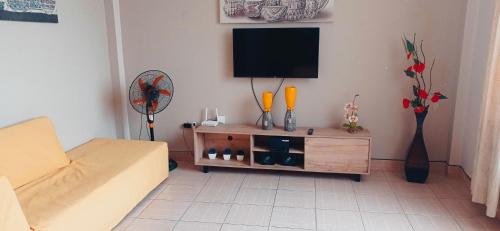 Televízia a/alebo spoločenská miestnosť v ubytovaní Apartamento Banda de Shilcayo