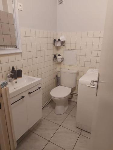 une salle de bain blanche avec des toilettes et un lavabo dans l'établissement Studio lumineux, à Strasbourg