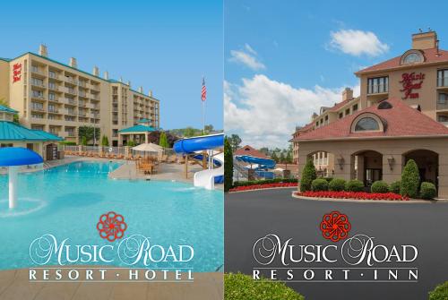 a collage of two pictures of a hotel and a resort at Music Road Resort Hotel and Inn in Pigeon Forge