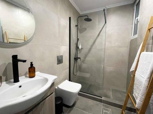 亞伊索斯的住宿－Gravity Ialysos Scandi Suite，带淋浴、盥洗盆和卫生间的浴室
