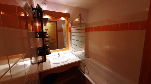 a bathroom with a sink and a mirror at Charmant appartement au pied des pistes in Chamrousse
