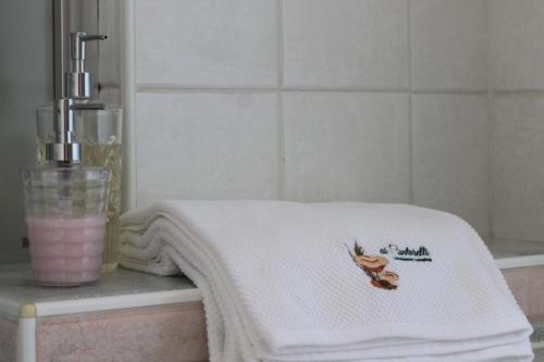 a towel sitting on a counter in a bathroom at Ai Cantarelli in Lugagnano