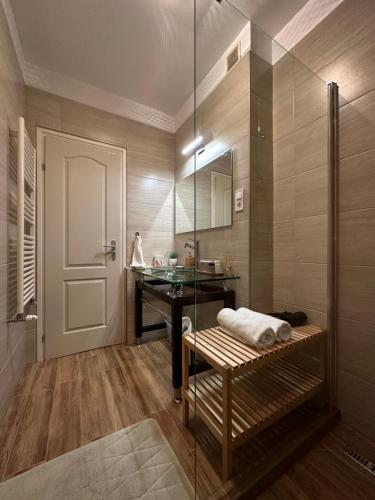 布達佩斯的住宿－Centroom Apartment Budapest，浴室配有盥洗盆、镜子和盥洗盆