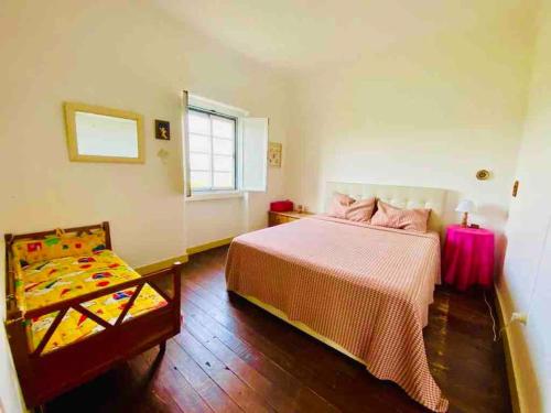 Un dormitorio con una cama grande y una ventana en Casa da Ruiva, en Serra
