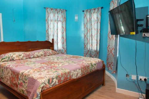 a bedroom with a bed and a flat screen tv at Pawadi Nou in Augier