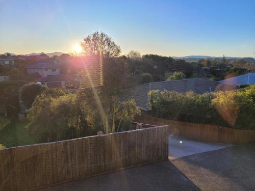 a view of a garden from the roof of a house at Hazelwood Mapua in Mapua