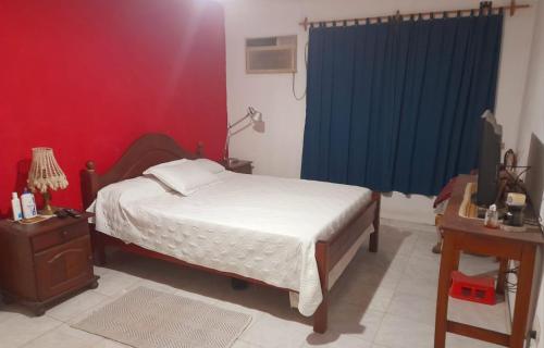 - une chambre avec un lit, un bureau et une télévision dans l'établissement Dpto parque Avellaneda, à San Miguel de Tucumán