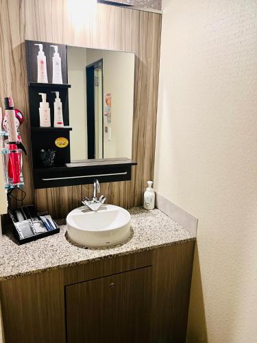 a bathroom with a sink and a mirror at ホテル CROWN MOTEL in Yokohama