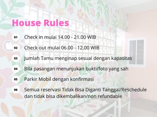 a poster of a house with the names of the rooms at Rumah Teman Hostel in Semarang
