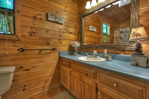 a bathroom with a sink and a mirror at Wind Rush in Ellijay