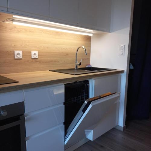 un comptoir de cuisine avec un évier et un évier dans l'établissement LOU SOULEOU, à La Ciotat