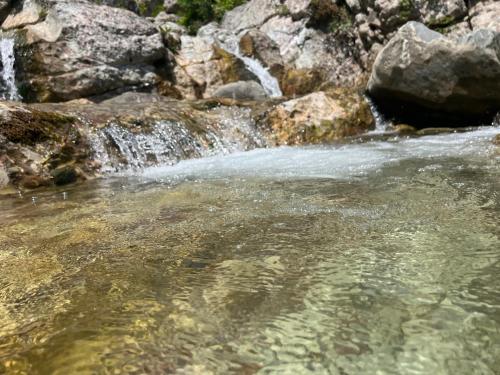 a stream of water in front of a waterfall at Baven -Toven Naturae in Rubik