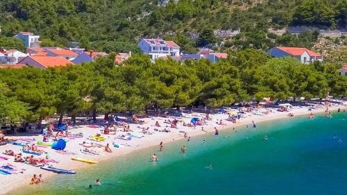 eine Gruppe von Menschen am Strand im Wasser in der Unterkunft Villa Stina Drvenik in Drvenik