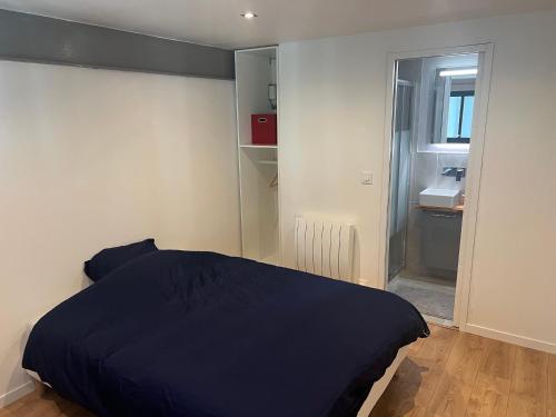 - une chambre avec un lit bleu dans l'établissement Loft entier Nancy centre et parking, à Nancy