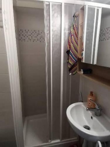 La salle de bains est pourvue d'une douche, d'un lavabo et de toilettes. dans l'établissement IMPERIAL PALACE Bord de Mer, à Menton