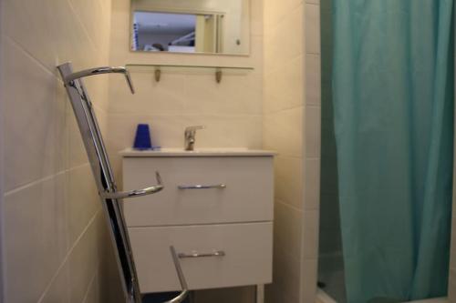 une salle de bain avec un lavabo et une douche dans l'établissement Studio 407, Port Vénus au village naturiste, au Cap d'Agde