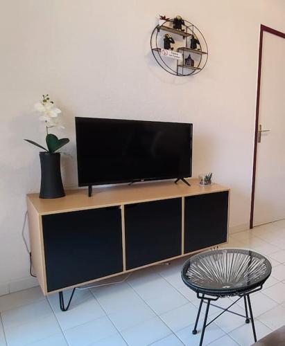 - un centre de divertissement avec une télévision à écran plat dans l'établissement Proche plage - Pavillon de vacances Ohana & jardin - Richelieu, au Cap d'Agde