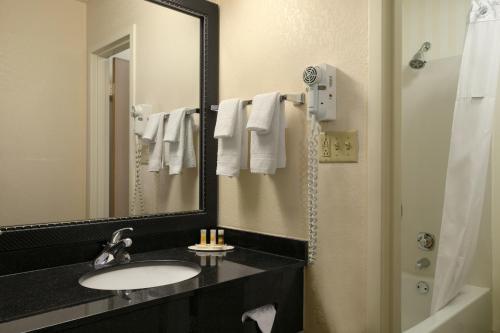 a bathroom with a sink and a mirror at Days Inn by Wyndham Chattanooga/Hamilton Place in Chattanooga
