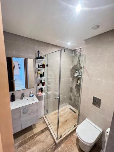 a bathroom with a shower and a toilet and a sink at CHIC & COZY appartement très calme in Casablanca