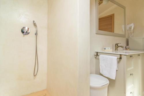 a bathroom with a shower and a toilet and a sink at Ses Begudes in Fornalutx