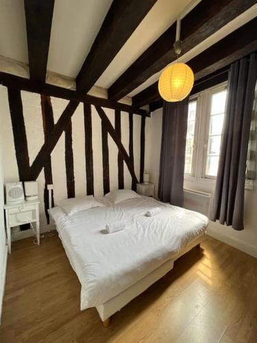 a bedroom with a large white bed in a room at T2 vue sur La Place Plumereau in Tours