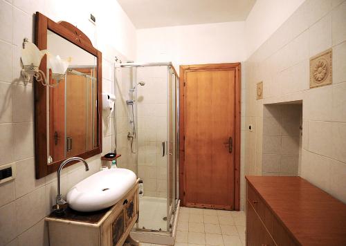 a bathroom with a sink and a shower with a mirror at COUNTRY HOUSE in Sezze