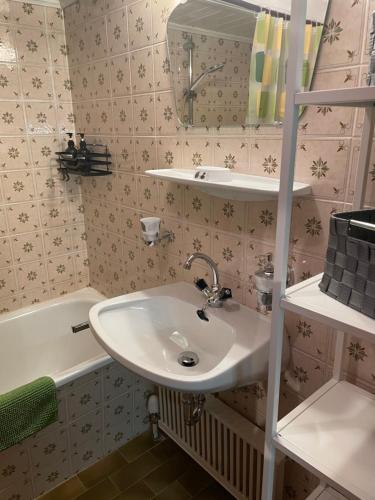 un baño con lavabo y bañera en Ferienwohnung Wieser, en Sankt Jakob in Haus