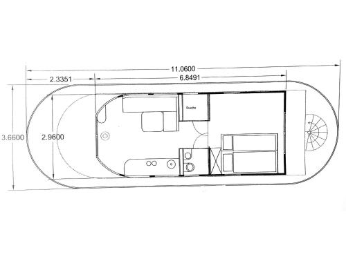 a floor plan of a tiny house at Hausboot JAWE auf der Kleinseenplatte in Kleinzerlang