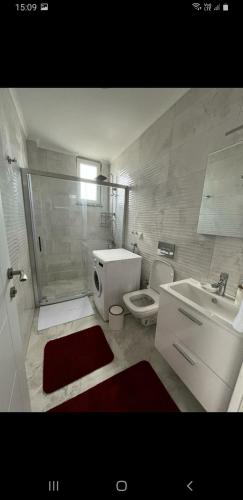 a bathroom with a shower and a toilet and a sink at Lilyum in Dalaman