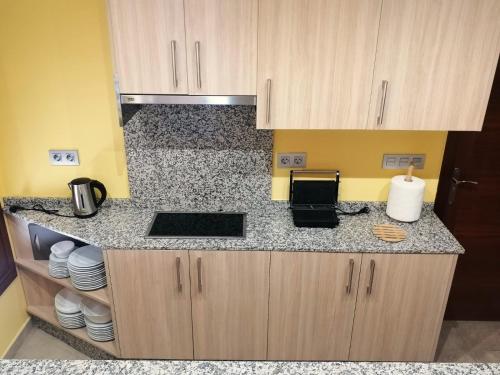 a kitchen with a sink and a counter top at PENSIÓN RÚSTICA SANTA MARIÑA DA PONTE 