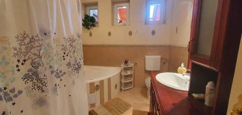 y baño con bañera, lavabo y aseo. en Apartments in Balatonbereny 40425, en Balatonberény