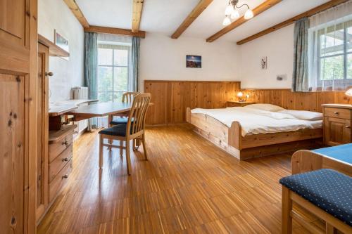 1 dormitorio con cama y escritorio en Lindenhof Apt 7, en Vandoies