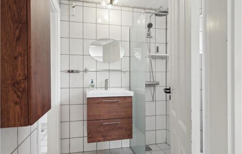 a white bathroom with a sink and a mirror at Awesome Home In Stenstrup With Wifi in Stenstrup