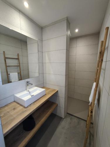 une salle de bain avec un lavabo et un miroir dans l'établissement Casa Amicis, à Gras