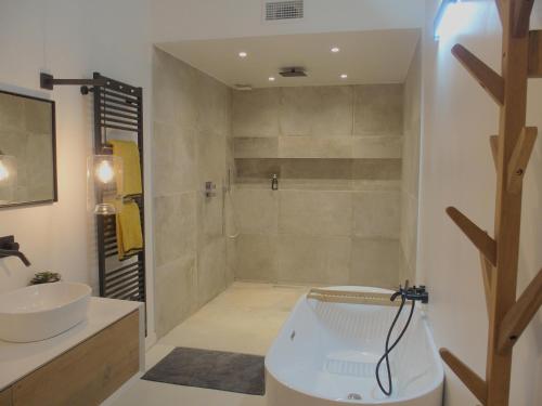une salle de bain avec baignoire et douche dans l'établissement Un loft en Provence, à Carpentras