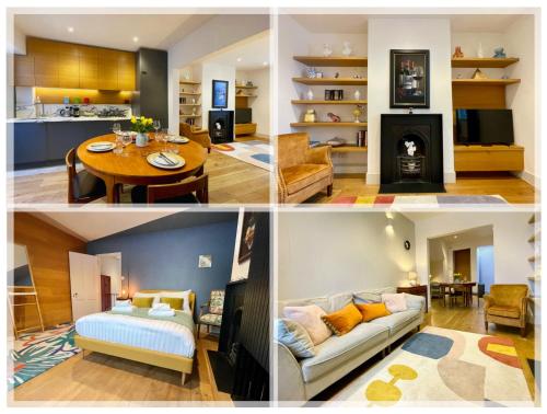 a collage of pictures of a living room and a kitchen at Stylish 2-bedroom Townhouse next to Brighton Station in Brighton & Hove