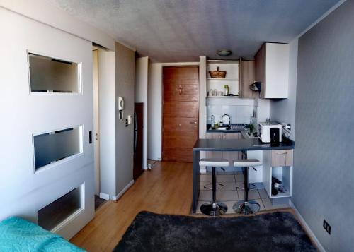 a small kitchen with a sink and a counter top at Departamento Equipado (Estación Central) in Santiago