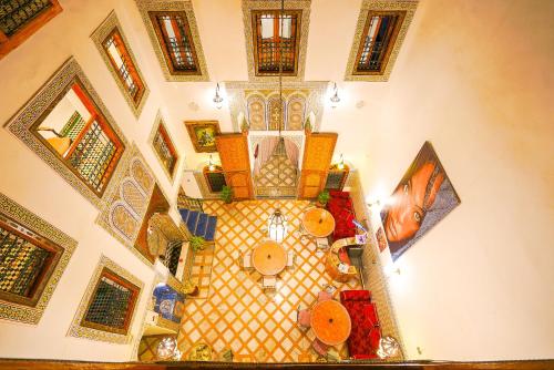 an overhead view of a living room in a house at Riad Sahraui in Fès