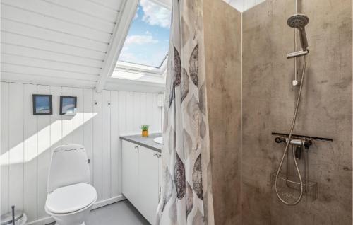 a bathroom with a shower with a toilet and a sink at Amazing Home In Hvide Sande With Kitchen in Havrvig