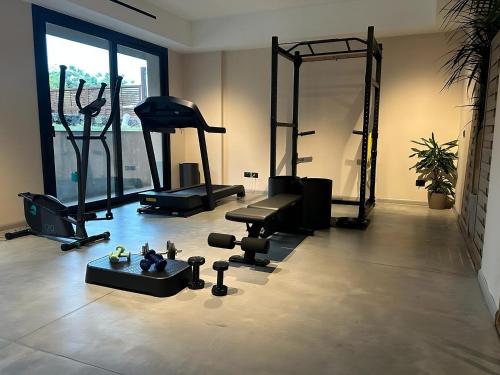 a gym with several exercise equipment in a room at Ollen apartments in Catania