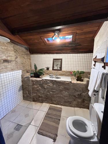 a bathroom with a toilet and a bath tub at Pouso do Chico Rey in Ouro Preto