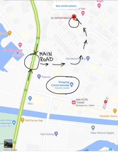 a map of the main road at DC Apartment D in Kotor
