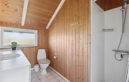 a bathroom with a toilet and a sink at Pet Friendly Home In Hvide Sande With House Sea View in Havrvig